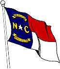 The flag of North Carolina features a blue background with a circular seal depicting a female figure, surrounded by a wreath.
